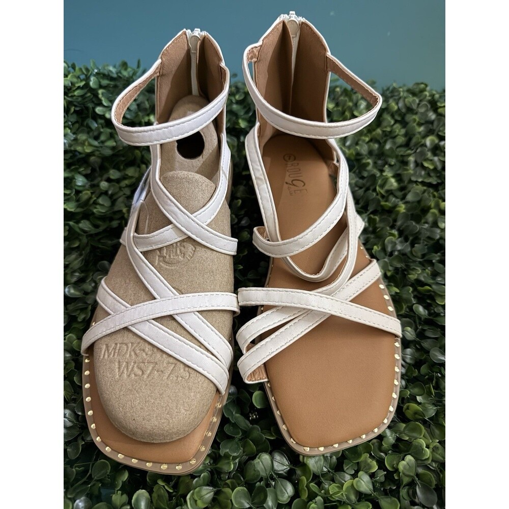 Rouge Helium Women's White Strappy Gladiator Sandals Back Zip Square Toe Size 7